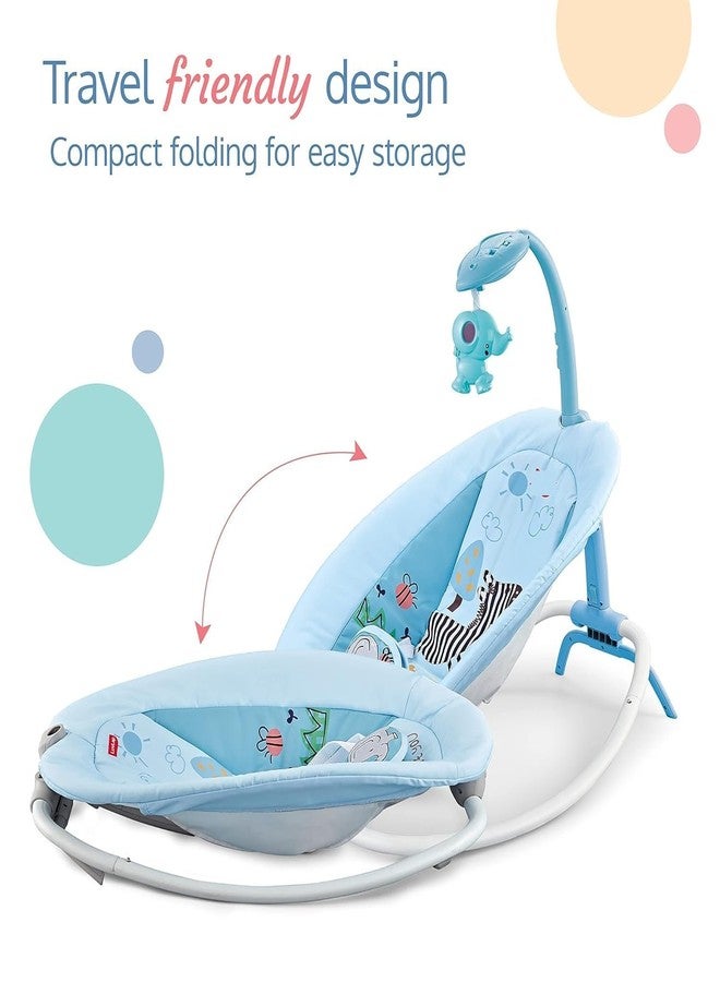 VBM كرسي هزاز للأطفال من VBM، مناسب للأطفال الرضع، أرجوحة محمولة، 5 سرعات تأرجح، جهاز تحكم عن بعد، مع جهاز عرض صوتي واهتزاز، لعبة دوارة 360 درجة للاستخدام الداخلي والخارجي (أزرق) - Image 2